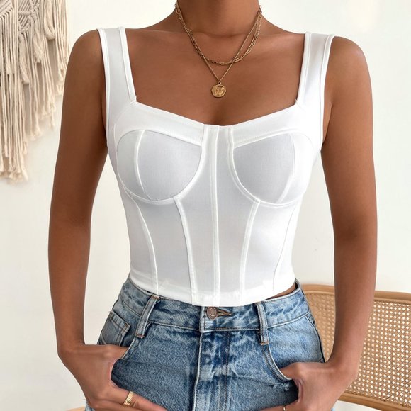 Snazzy Boutique Tops - ⭐NEW, CHIC** - White Crop Corset Tank Top | OFFERS WELCOME